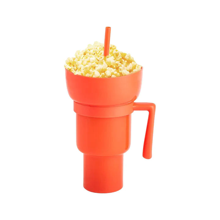 2 in 1 Snack Bowl with Handle Straw Cup