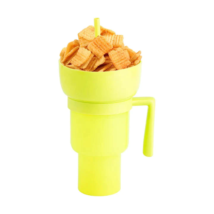 2 in 1 Snack Bowl with Handle Straw Cup